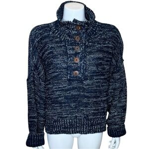 Pilcro Anthropologie Mega Henley Sweater 3X Chunky Knit Boxy Blue